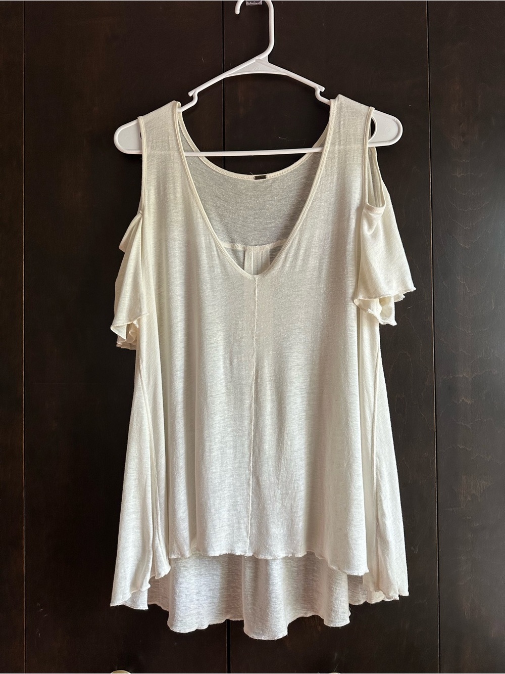 Free People Cream Cold-Shoulder V-Neck Flowy Tunic